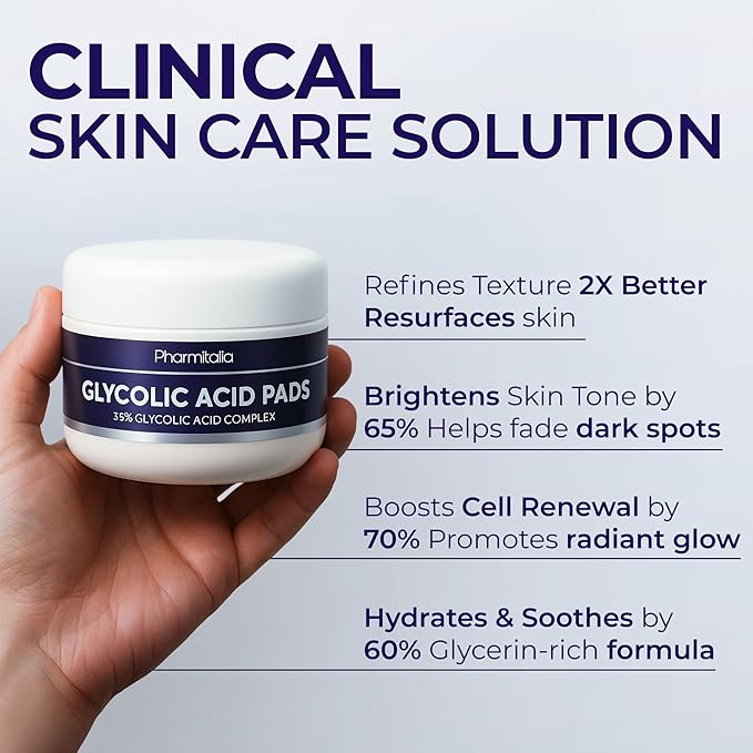 Glycolic Acid Pads - Resurfacing Pads for Face 35% - Exfoliating Peel Pad for Body and Dark Spots - Fine Lines and Wrinkles - 60 Count
