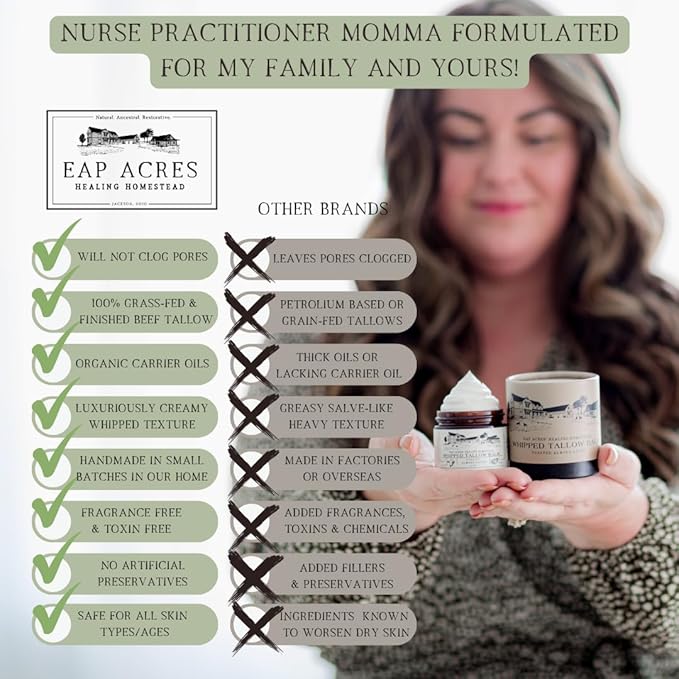 Lavender Infused 100% Grass-Fed Whipped Tallow Balm & Organic Jojoba Oil, Face and Body Moisturizer for Dry, Sensitive Skin, Eczema, (Lavender Infused)