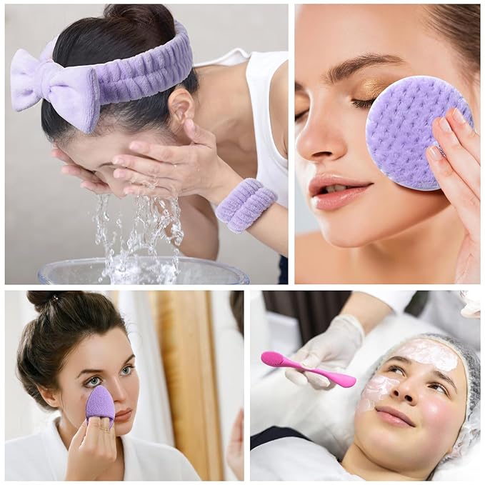 JPNK Face Sponges Cleansing Exfoliating Facial Sponges for Facial Mask Tools Removing and Makeup Remover Pads Set (Pink)