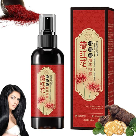 Saffron Hair Blackening Spray, Saffron Hair Spray, 100ml Herbal Extracts Hair Serum, Saffron and Polygonum Multiflorum Essence Spray, Leaving Hair Shiny & Prevent Gray Hair (1Pcs)