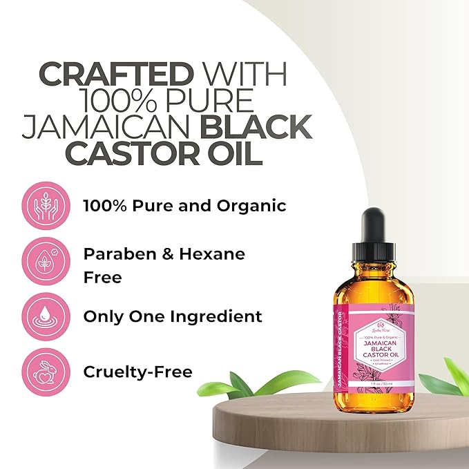 Leven Rose Organic Jamaican Black Castor Oil for Hair Growth, 100% Organic Cold Pressed Hexane Free Black Jamaican Castor Oil 1oz