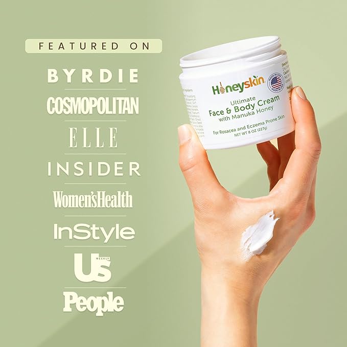 Hydrating Face Moisturizer & Body Cream with Manuka Honey Cream - Organic Face Moisturizer with Honey for Extremely Dry Skin - for Dry & Itchy Skin, Rosacea & Eczema Prone Skin 8oz