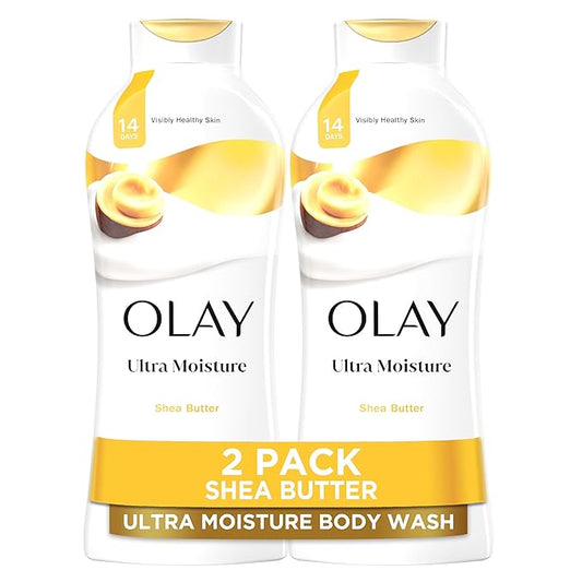 Olay Body Wash for Women, Ultra Moisture, 24hr Moisturizing, Hydrating & Refreshing, B3 Vitamin Complex, Free of Parabens & Phthalates, For All Skin Types, Shea Butter Scent, 22 fl oz (Pack of 2)