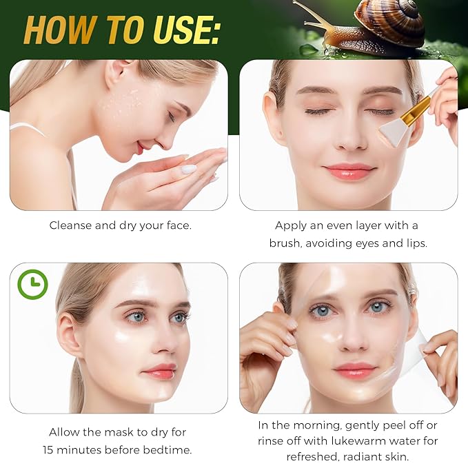 2Pack 9000PPM Snail Mucin Collagen Overnight Wrapping Peel Off Mask for Intensive Hydrating, Skin Barrier Repairing, Reducing Sagging/Wrinkles/Fine Lines, 2.53 Oz/75 ML