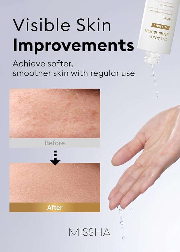 MISSHA Cell Renew Snail Mucin Vitamin C Toner 5.07 Fl oz - Korean Skincare Facial Toner for Glass Skin, 90% Snail Mucin Vita Complex, Deep Hydration, Improves Skin Texture, Paraben Free