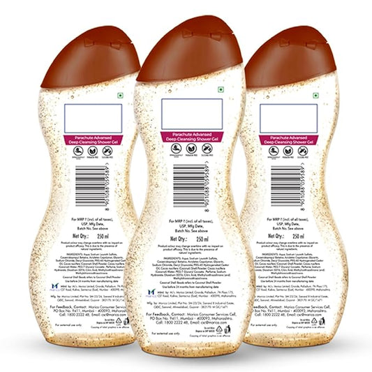 Parachute Advansed Coconut Exfoliating Body Wash | Deep Cleanse & Hydrate | Soap-Free, Paraben-Free with Natural Coconut Water & Shell Beads | Gentle for All Skin Types | 8.4 Fl Oz (Pack of 3)