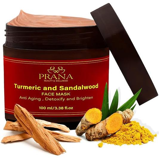 PRANA Sandalwood & Turmeric Face Mask- Natural Cleansing Facial Mask with Ayurvedic Ingredients -Bentonite & Kaolin Clay Face Mask -Brightening, Hydrating, Anti-Aging, Vegan & Cruelty-Free Mask- 100ml