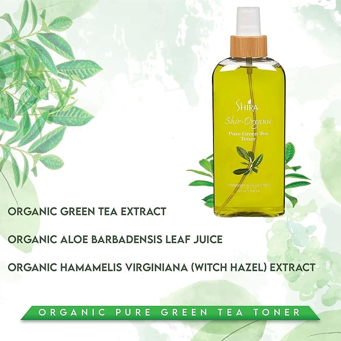 Shir-Organic Pure Green Tea Toner Natural Refreshing- Hydrating Toner for Face for Normal to Oily Skin Type (200ml)