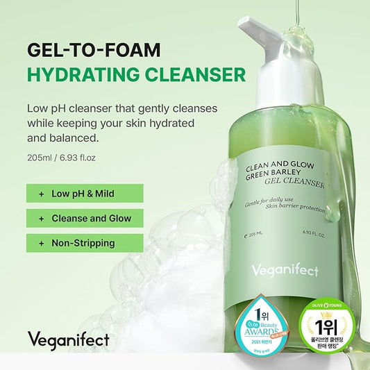 Gel-to-Foam Cleanser | Low pH Hydrating Face Wash for Dry & Sensitive Skin | Hydrates & Balances Skin | Korean Vegan Skincare (205ml/6.93 fl oz)
