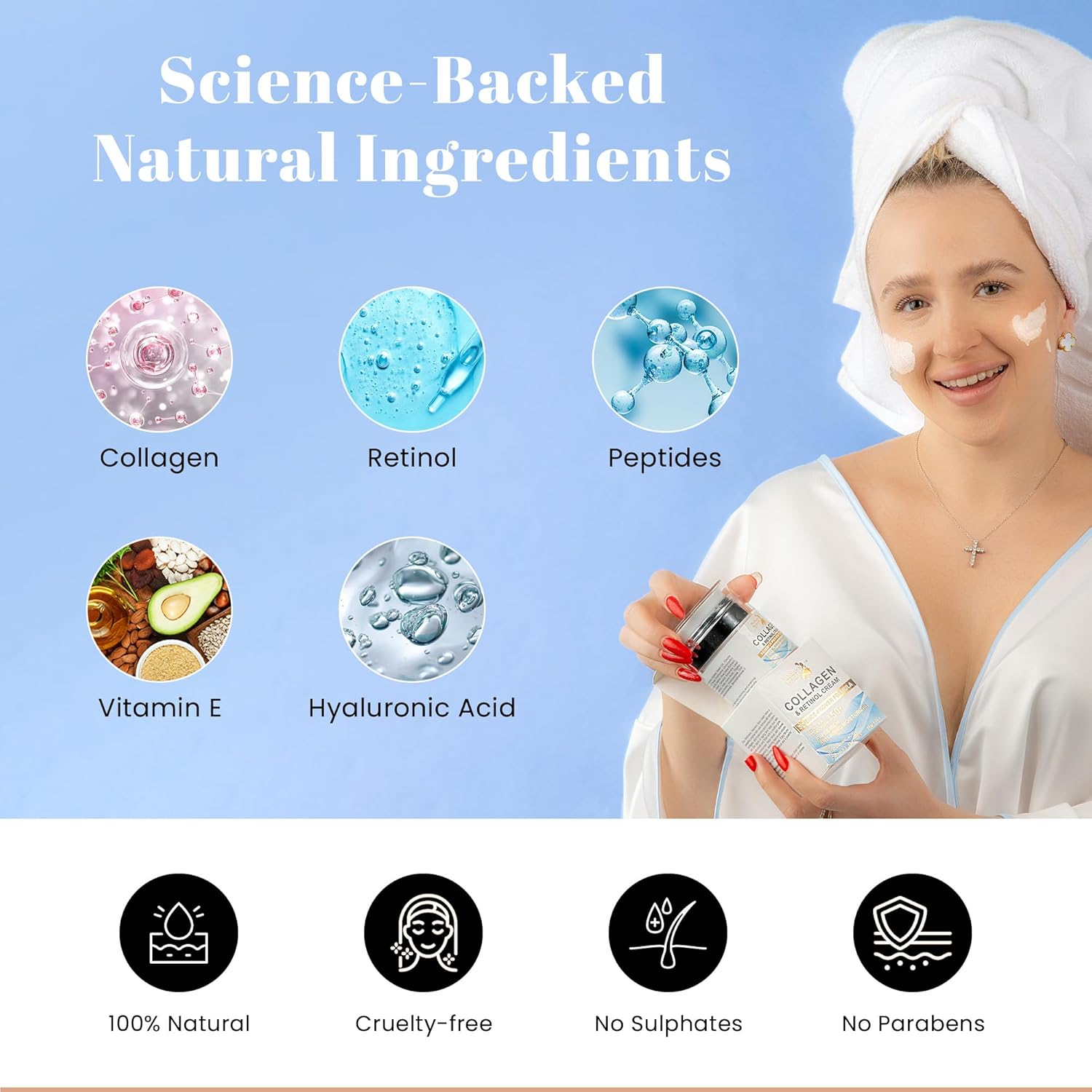 Daily Face Moisturizer with SPF 50 – Anti-Aging Retinol Cream with Hyaluronic Acid, Collagen & Broad Spectrum Sunscreen – Firming & Hydrating Day and Night Face Cream for Fine Lines & Wrinkles (1.7 Oz)