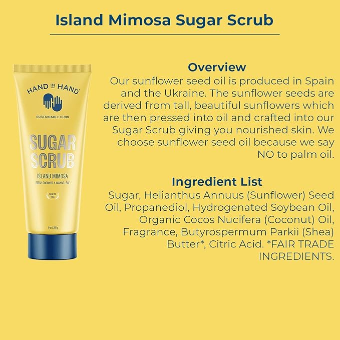 Hand in Hand Body Wash, Body Lotion, Liquid Hand Soap, and Sugar Scrub Combo Pack, Fresh Coconut & Mango Leaf, Island Mimosa Scent