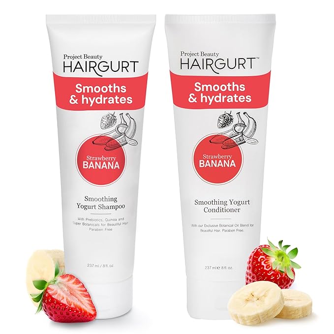 Banana and Strawberry Shampoo and Conditioner Set - Sulfate-Free for Dry, Damaged Hair - Ultra-Nourishing Repair with Natural Ingredients - Salon-Grade Moisture - 8 Oz