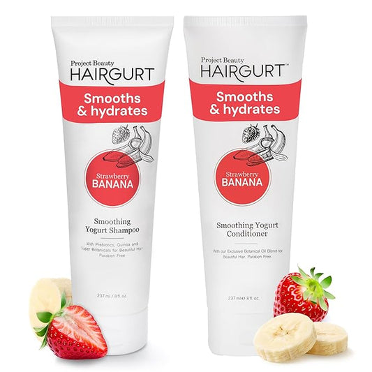 Banana and Strawberry Shampoo and Conditioner Set - Sulfate-Free for Dry, Damaged Hair - Ultra-Nourishing Repair with Natural Ingredients - Salon-Grade Moisture - 8 Oz
