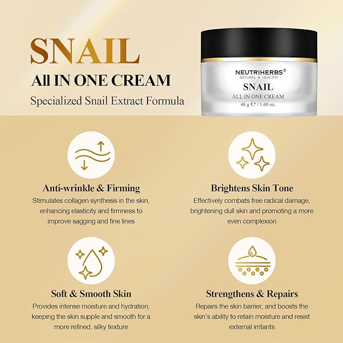 Neutriherbs Pro 10% Snail Mucin Moisturizer, Face Cream For Women & Men, 20X Concentrated Anti-Aging & Skin Repair, USA-Sourced Snail Secretion Filtrate - 1.69 oz