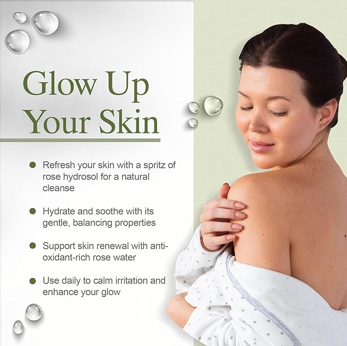 8oz Rose Hydrosol Water - 100% Pure Rose Hydrosol Cleanser - Hydrating Facial Toner Rose Water for Skin Face and Hair, Linen for Sheets, Room Freshener, Body Fragrance by Organic Pure Oil