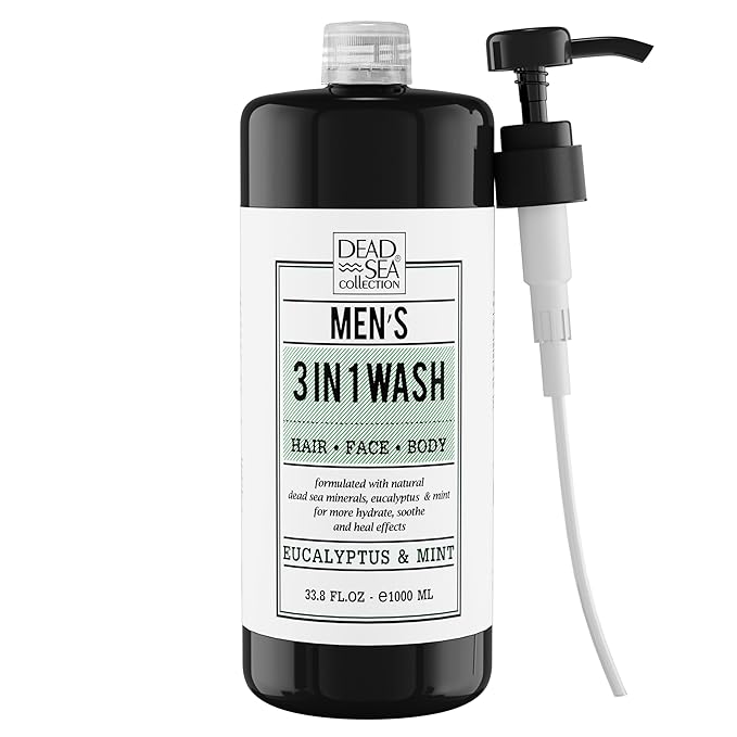 Dead Sea Collection Mens Body Wash 3 in 1 – Eucalyptus Body Wash for Men – Shower Gel – Shampoo – Shower Soap for Face and Hair (33.8 Fl. Oz)