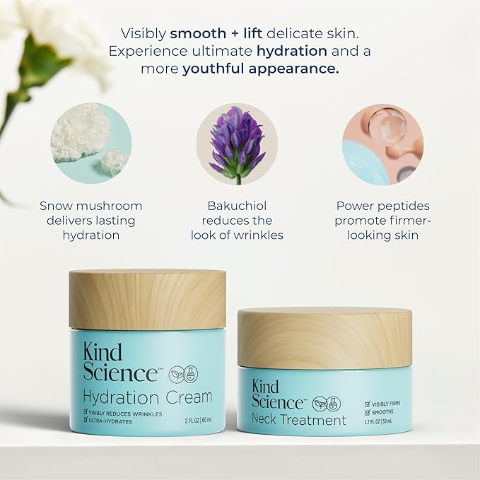 Kind Science by Ellen DeGeneres Face & Neck Duo - 2-Piece Skin Care Set with Hydration Cream Face Moisturizer & Neck Treatment for Firming & Tightening - Anti Aging, Visibly Reduces Wrinkles
