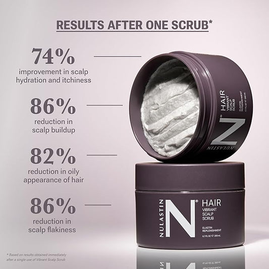 NULASTIN Vibrant Scalp Scrub - Exfoliating Dry Scalp Treatment, Moisturizer & Cleanser to Lift Buildup - Detoxifying Pre-Shampoo for Elastin Replenishment, Vegan & Color Safe, Minty Fresh (6.7 Fl. Oz)