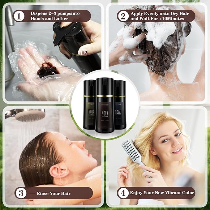 Hair Dye Shampoo & Champu Para Canas - Natural 3-in-1 Instant Gray Coverage for Men & Women (Light brown-200ML)