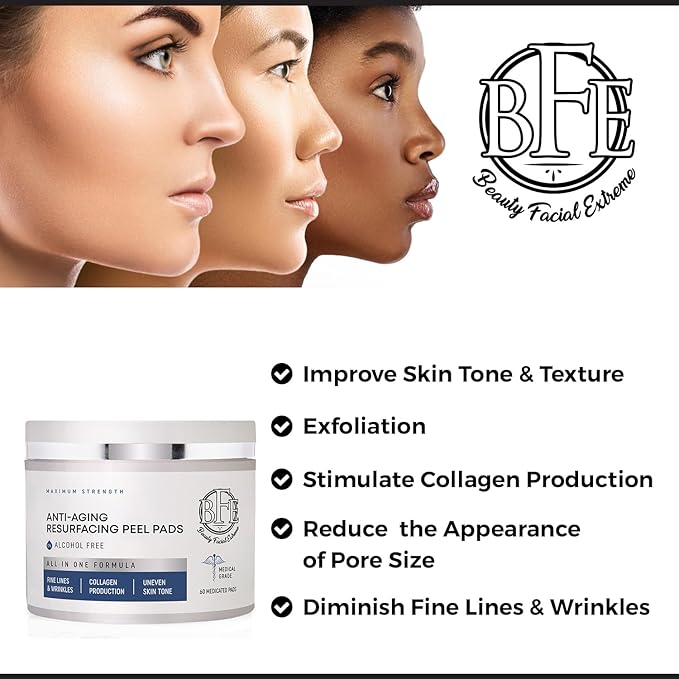 Anti-Aging Resurfacing Peel Pads - Contains Lactic, Salicylic, & Glycolic Acid. Reduces fine Lines, Wrinkles, Dark Spots, Freckles & Uneven Skin Tone. Restore Skin for Smoother & Radiant Complexion.