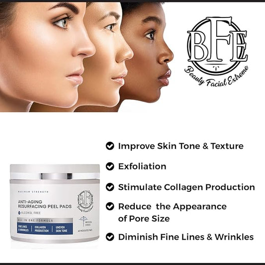 Anti-Aging Resurfacing Peel Pads - Contains Lactic, Salicylic, & Glycolic Acid. Reduces fine Lines, Wrinkles, Dark Spots, Freckles & Uneven Skin Tone. Restore Skin for Smoother & Radiant Complexion.