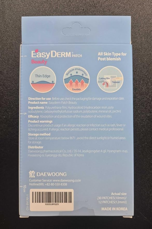 EasyDerm Beauty Patch(42 Counts) - 100% Hydrocolloid Pimple Patch for Zit Spot Care, K-beauty, Daewoong Pharmaceutical