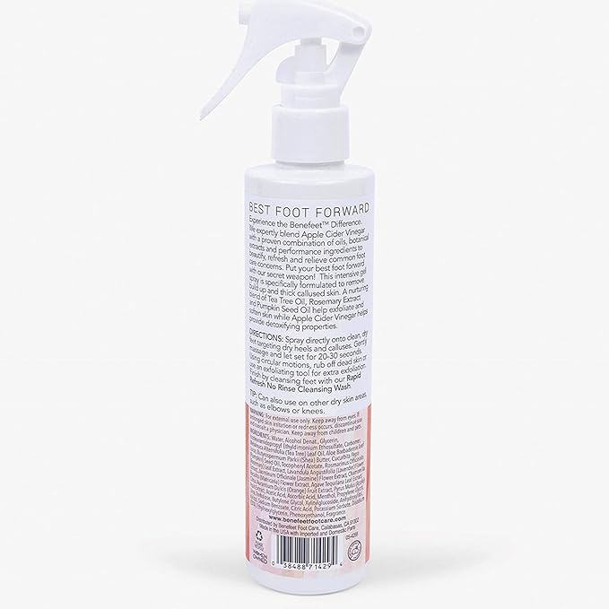 Benefeet Best Foot Forward Peeling Spray - May Help Rejuvenate + Smooth for Cracked Heels, Corns + Calluses Made w/Shea Butter, Apple Cider Vinegar + Tea Tree Oil, 6.7 oz (1 Pack)