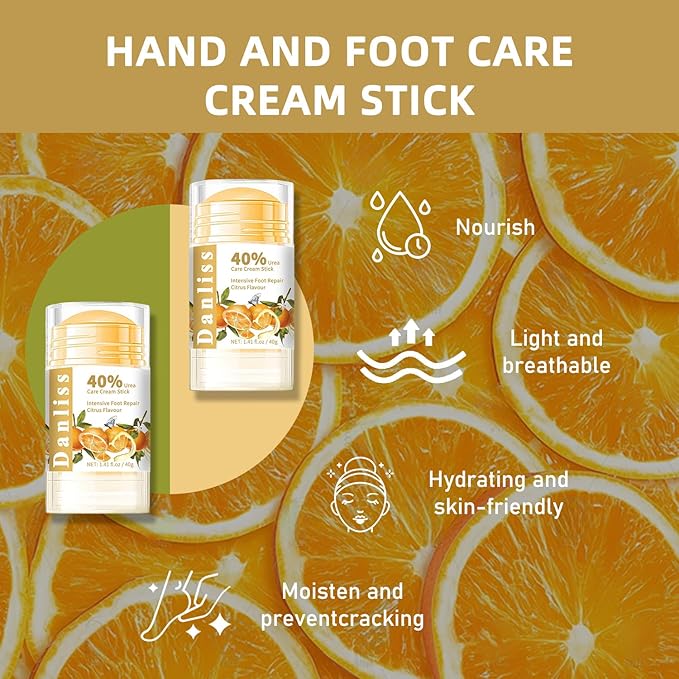 Urea Cream Stick 40 Percent, Heel Balm, Urea Hand Cream Stick and Foot Cream for Dry Cracked, Cracked Heel, Moisturizer for Dry Skin Care 1.41 Oz (Citrus Flavour)
