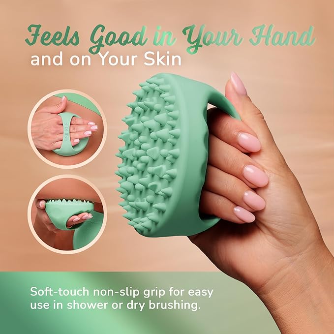 Anti-Cellulite Silicone Massager Brush - Deep Tissue Body Scrubber for Cellulite Remover, Skin Firming & Lymphatic Drainage - Exfoliating Massage Tool with Grip Handle for Legs & Body - Green