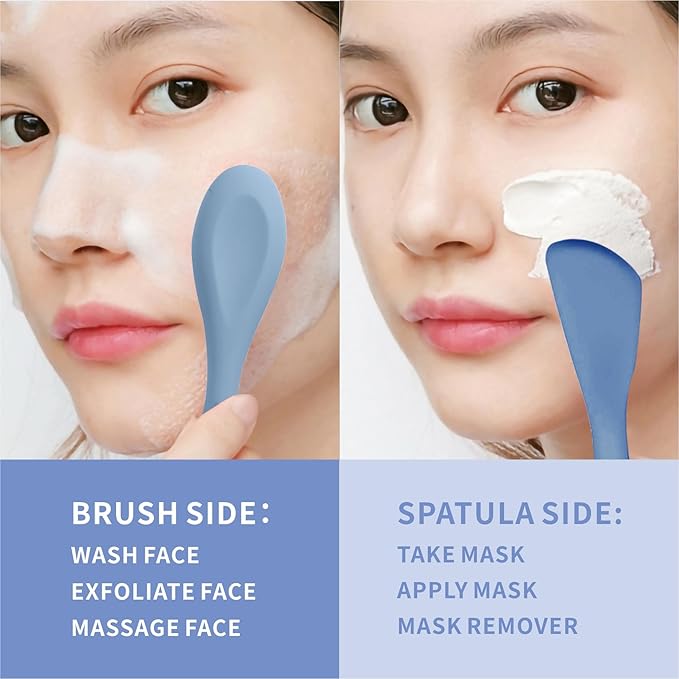 Silicone Face Scrubber, 2 in 1 Face Mask Brush, Pore Brush, Blackhead Remover, Facial Cleansing Brushes, Face Mask Applicator for Mud, Clay(Pink+Blue)
