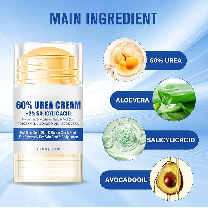 60% Urea Cream + 2% Saliculic Acid, 60 Percent for Feet Maximum Strength Cream, Moisturizing & Nourishing Hand & Foot Skin, for Extremely Dry Skin Foot & Body Lotion (2PCS)