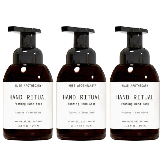Muse Apothecary Hand Ritual - Aromatic and Nourishing Foaming Hand Soap, Infused with Natural Aromatherapy Essential Oils - USDA Certified Biobased - 11.5 oz, Coconut + Sandalwood, Pack of 3
