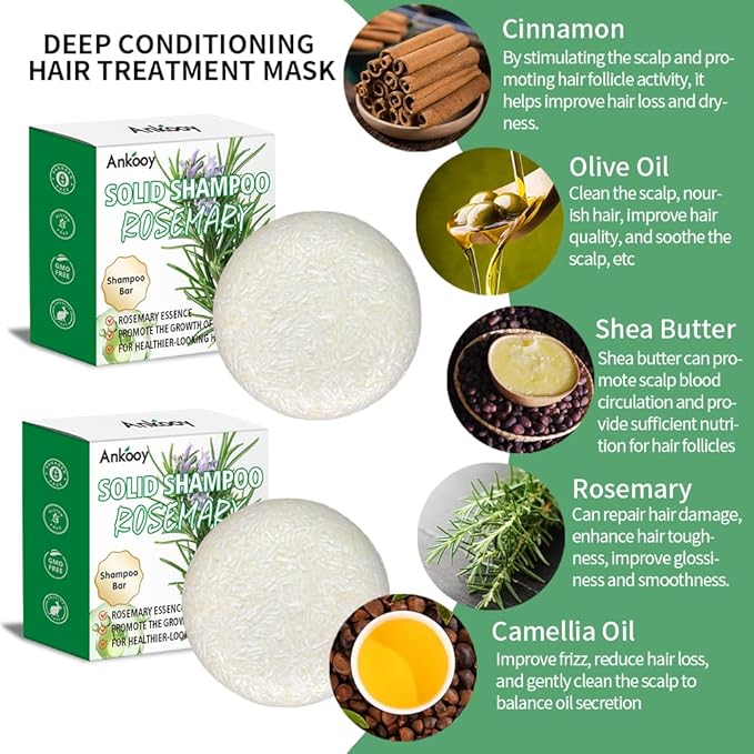 2 Pack Rosemary Oil Shampoo Bar,Natural Solid Hair Growth Soap Bars,Effective Cleansing Scalp Hair Loss Shampoo Bar,Organic Hair Oil Control,Strengthening,Thickening & Volumizing Soap for Hair
