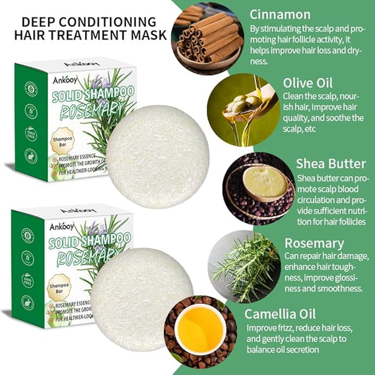 2 Pack Rosemary Oil Shampoo Bar,Natural Solid Hair Growth Soap Bars,Effective Cleansing Scalp Hair Loss Shampoo Bar,Organic Hair Oil Control,Strengthening,Thickening & Volumizing Soap for Hair