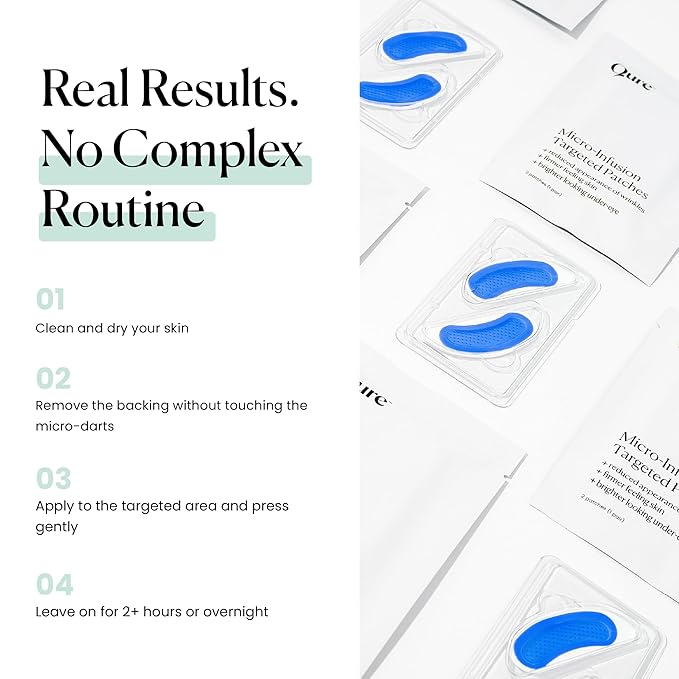 Qure Skincare MicroInfusion Targeted Patches - 8 Pairs of Targeted Under Eye Patches Formulated for Fine Lines & Wrinkles - Retinol, Caffeine, Niacinamide & Peptides - Dissolvable for Overnight Use