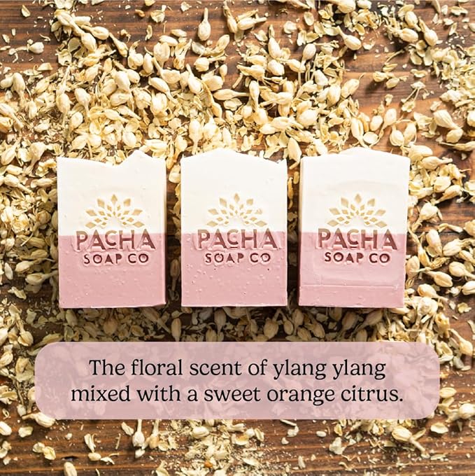 Pacha Soap Co. Bar Soap - Premium, Handcrafted, Hydrating, Natural Face Wash, Hand Cleanser, Body Wash, Soothing Essential Oils (Jasmine Gardenia, 5-Pack, 4 oz ea)