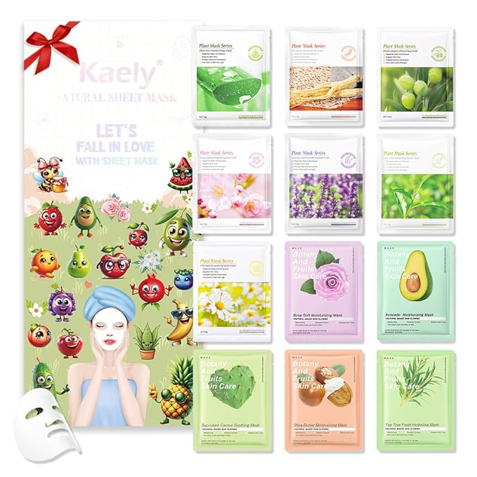 evpct 12Pack Kids Face Masks for Kids Girls Spa, Girls Kids Facial Spa Day Slumber Sleepover Birthday Party Favors Supplies Kit for Girl, Kid Friendly Facial Face Sheet Masks Bulk Skincare for Kid, B3
