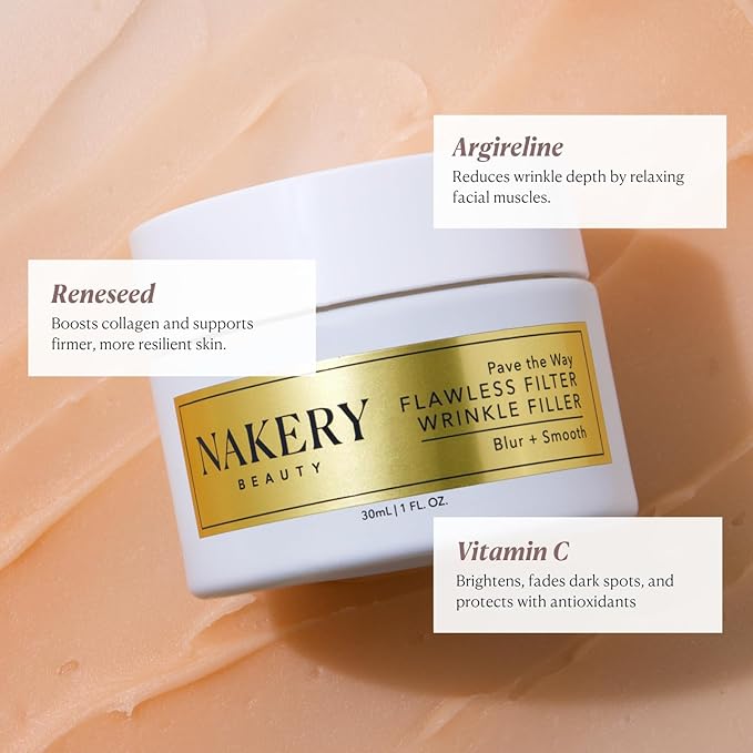 Nakery Pave The Way Flawless Filter Wrinkle Filler, Anti Aging Face Cream for Women, Instantly Smooths Deep Wrinkles, Blurs Imperfections, Skin Tightening Primer, Clinically Proven Formula Made in USA