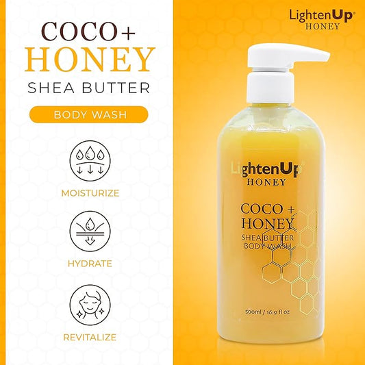 OMIC Lighten-Up LightenUp Honey Body Wash - 16.9 Fl oz / 500 ml - Natural Shower Gel, Cruelty Free, Premium Honey Extract, with Shea Butter