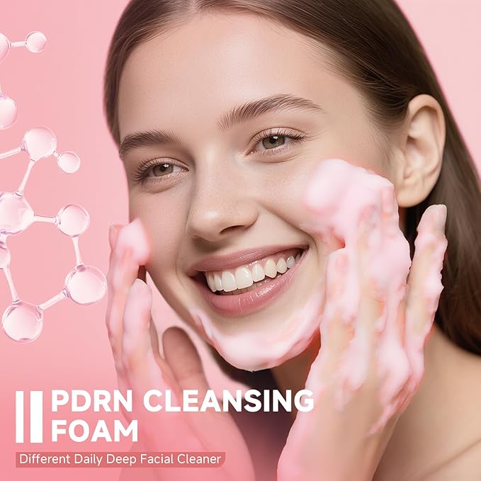 Salmon DNA PDRN Facial Cleanser | Low pH Hydrating Daily Foaming Face Wash with Soft Massage Heads | PDRN, Collagen & LHA | Gentle Pore Care & Radiant, Balanced-Looking Skin | 4.23 oz