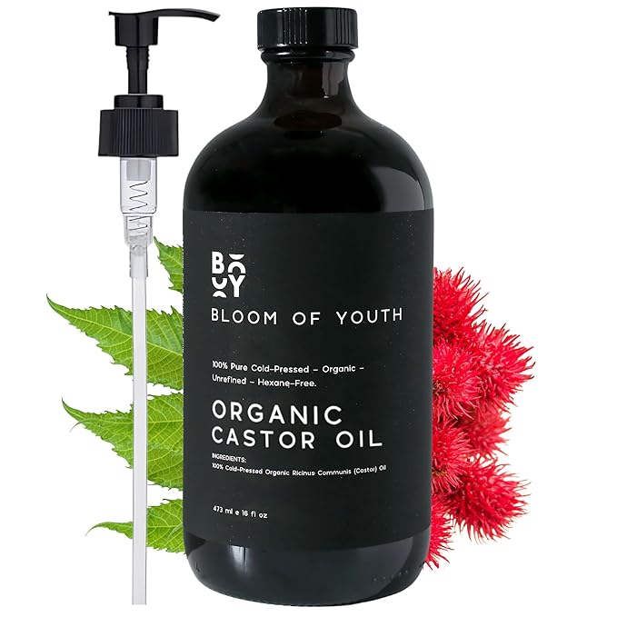 100% Pure Cold Pressed Organic Castor Oil, Glass Bottle 16oz | Hexane Free, Unrefined, USDA Certified | For Hair Growth, Skincare, Castor Oil Pack, Face, Joints, Carrier Oil, Eyelashes, Eyebrows