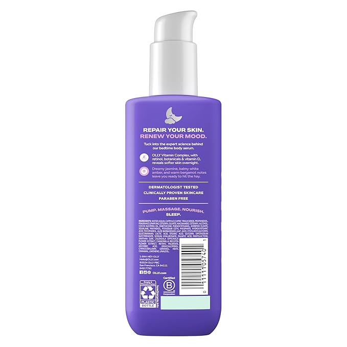 OLLY Renew Body Lotion-Serum with Vitamin D, Retinol & Botanicals – Nourishing Cleanser for Skin Barrier Repair, Deep Hydration, Jasmine Bergamot Scent, 8oz