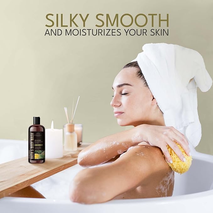 Natural Body Wash for Women, Men & Kids - Organic Lemon Rosemary - 12oz pH 5.5-Best pH Balance-Liquid Soap for All Skin Types-Moisturizing Sulfate & Chemical Free Shower / Bath Liquid Gel (Pack of 2)