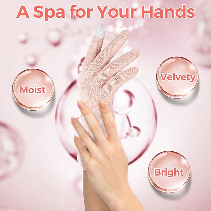 Donfri Cotton Moisturizing Gloves Overnight 2 Pairs Touchscreen Fingers for SPA Dry Hands Hand Care Day and Night Moisturizing (Small-Pink)