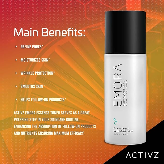 ACTIVZ Emora - Essence Toner with Rice Water - Refines Pores, Nourishes Skin - Enriched with Vitamin B3, Green Tea, and Ferment Filtrate - 100ml