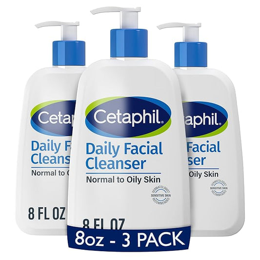 Cetaphil Face Wash, Daily Facial Cleanser for Sensitive, Combination to Oily Skin, 8 oz, Pack of 3, Gentle Foaming, Soap Free, Hypoallergenic