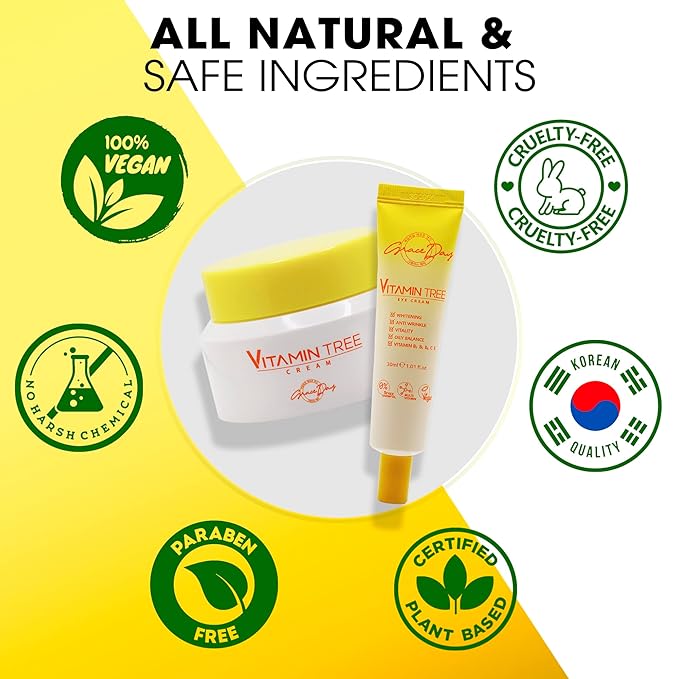 100% Certified Vegan Vitamin Tree Cream. Contains Vitamin C, Provitamin B5, vitamin E & B3. Effective Against Acne & Dark Spots and Sun Damage. Anti-Aging, Anti-Wrinkle Day and Night Cream with Natural Ingredients. 1,69 oz – Made in Korea (Face Cream)