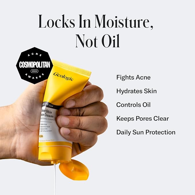 Geologie Clear Skin Face Routine | 3-Piece Kit Includes Exfoliating Cleanser, Repairing PM Moisturizer, Oil Free AM Moisturizer | Daily Routine for Clear, Healthy Skin | Lasts 3 Months