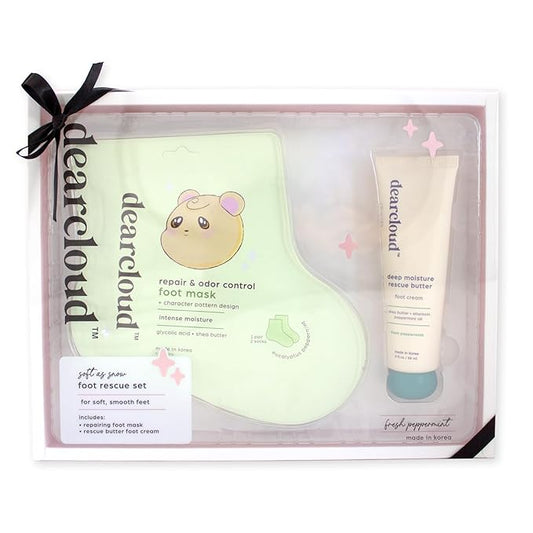 dearcloud Soft As Snow Foot Rescue Set - Foot Mask for Dry Cracked Feet + Moisturizing Foot Cream - Self Care Gift Set (Fresh Eucalyptus and Peppermint)