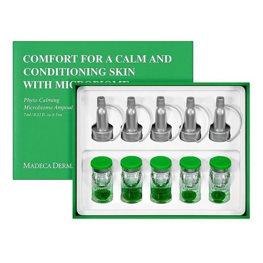 MADECA DERMA Phyto Calming Microbiome Ampoule – Calming with Soothing Botanicals, Hyaluronic Acid & Anti-Redness Complex, Korean Skincare for Redness Relief & Skin Repair (0.23 fl oz x 5 Bottles)